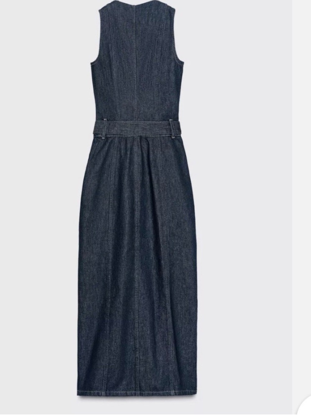 NWT Zara Z1975 Belted Dark Denim Midi Dress w Gold Button Western Utility Sz M - Picture 4 of 10